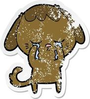 distressed sticker of a cute puppy crying cartoon vector