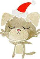 cute retro cartoon of a dog wearing santa hat vector