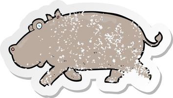 retro distressed sticker of a cartoon hippopotamus vector