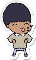 sticker of a cartoon boy sticking out tongue vector