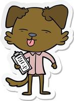 sticker of a cartoon dog with clip board vector