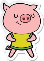 sticker of a happy cartoon pig vector