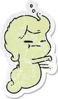 distressed sticker cartoon of kawaii scary ghost vector