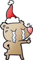 gradient cartoon of a crying bear wearing santa hat vector