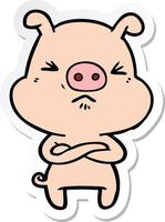 sticker of a cartoon angry pig vector