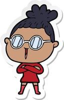 sticker of a cartoon woman wearing spectacles vector