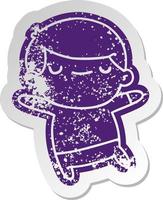 distressed old sticker of a kawaii cute boy vector