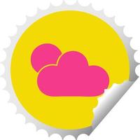 circular peeling sticker cartoon sunshine and cloud vector