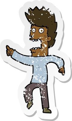 retro distressed sticker of a cartoon terrified man