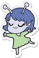 sticker of a smiling alien girl cartoon dancing vector