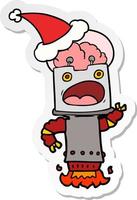 sticker cartoon of a robot wearing santa hat vector