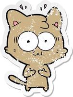 distressed sticker of a cartoon surprised cat vector