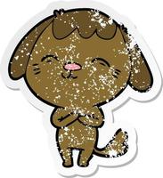 distressed sticker of a happy cartoon dog vector