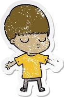 distressed sticker of a cartoon calm boy vector