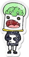 distressed sticker of a cartoon robot vector