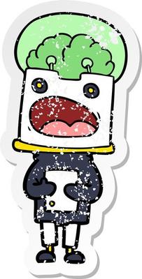 distressed sticker of a cartoon robot