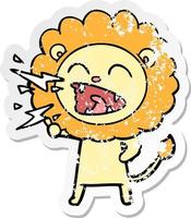 distressed sticker of a cartoon roaring lion vector