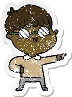 distressed sticker of a cartoon boy wearing spectacles vector