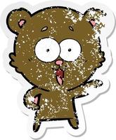 distressed sticker of a laughing teddy  bear cartoon vector