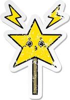 distressed sticker of a cute cartoon magic wand vector