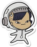 sticker of a cartoon astronaut woman vector