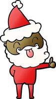 man with beard sticking out tongue wearing santa hat vector