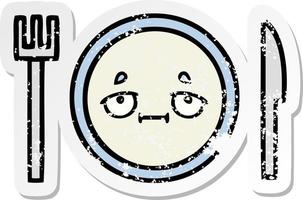 distressed sticker of a cute cartoon dinner plate vector