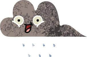 retro illustration style cartoon storm rain cloud vector