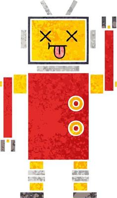 retro illustration style cartoon robot