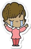 sticker of a cartoon woman crying vector