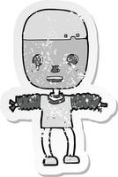 retro distressed sticker of a cartoon robot vector