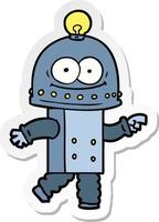 sticker of a happy carton robot with light bulb vector