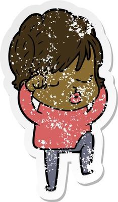 distressed sticker of a cartoon woman with eyes shut