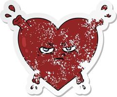 distressed sticker of a cartoon heart vector