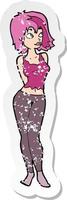 retro distressed sticker of a cartoon attractive girl vector