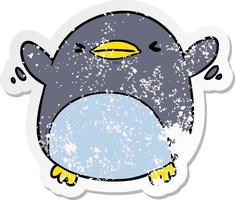 distressed sticker of a cute cartoon flapping penguin vector