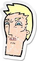 pegatina retro angustiada de una cara enfadada de dibujos animados vector