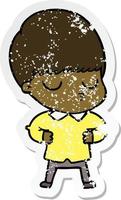 distressed sticker of a cartoon calm boy vector