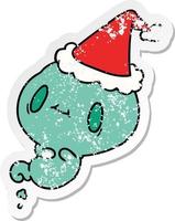 christmas distressed sticker cartoon of kawaii ghost vector