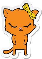 sticker of a cute cartoon cat with bow vector