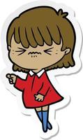 sticker of a annoyed cartoon girl making accusation vector