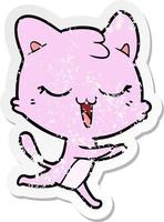 distressed sticker of a happy cartoon cat vector