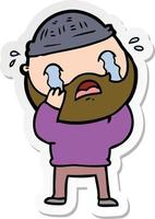 sticker of a cartoon bearded man crying vector