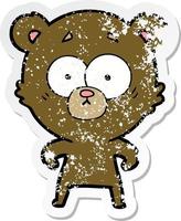 distressed sticker of a surprised bear cartoon vector