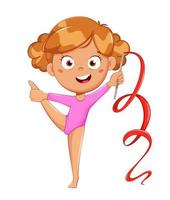 Cute little girl gymnast doing acrobatic exercise vector