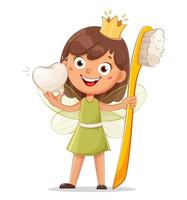 Cute little tooth fairy with crown and toothbrush vector