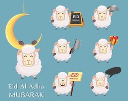 Festival of sacrifice Eid al-Adha. Traditional muslin holiday. Set of funny sheep. vector