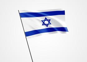 Israel flag flying high in the white isolated background. May 14 Israel independence day World national flag collection world national flag collection photo