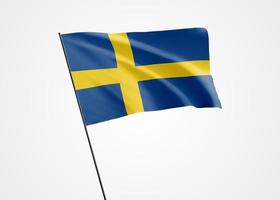 Sweden flag flying high in the white isolated background. June 06 Sweden independence day World national flag collection. Nation flag 3D illustration photo