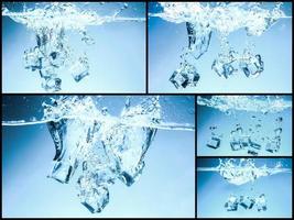 Collection of ice cubes dropped into drinking water, refreshing. photo